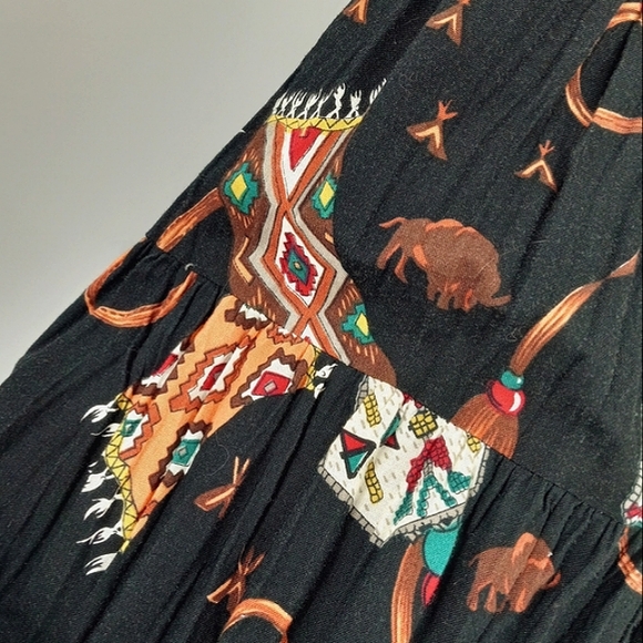 VINTAGE Circle T Native American Indian Chief Tribal Print Tiered Maxi Skirt M - Picture 6 of 13